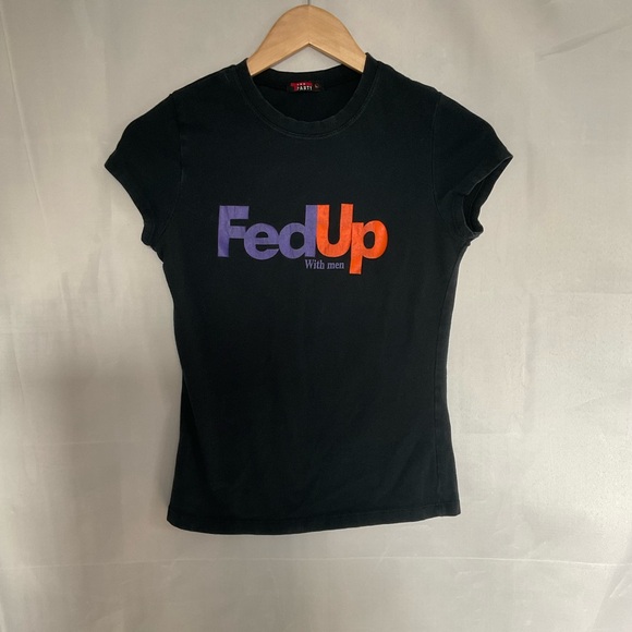 Vintage Tops - Vintage 90s Y2K Fed Up With Men Funny Graphic Baby Tee